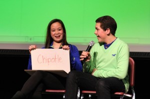 Lizzy Reid and Brandon Hart compete in the Couples' Game