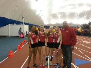 Lenape Girls 4x400 team. From left to right Jasmine Statin (Sophomore ‘17), Carly Pettipaw (Senior ‘15), Shannon Storms (Junior ‘16), Marissa Topolski (Senior ‘15) 