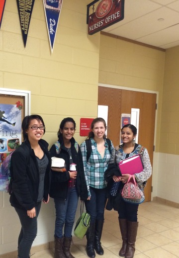 Pictured here in front of the nurse's office are sophomores (left to right) Lauren Palma, Isabel Chacko, Sarah Moynihan, and Megha Bharadwaj. All four girls are vaccinated and believe strongly in the need for vaccinations.