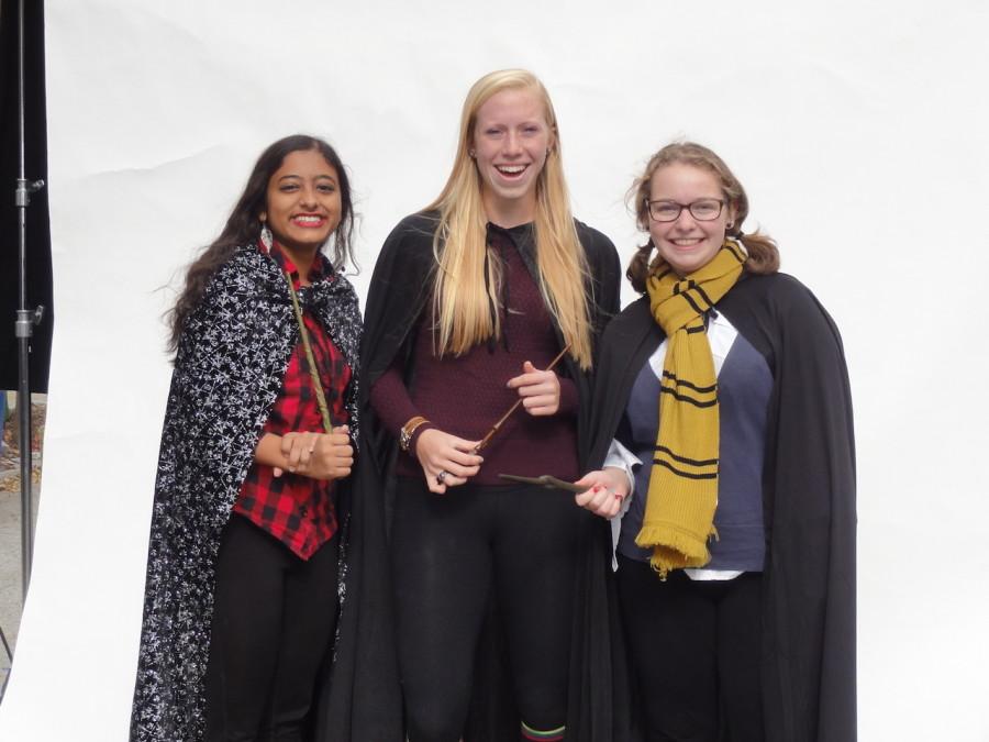 From left to right, Megha Bharadwaj ('17), Megan Quimby ('17), and Cecily Mohrfeld ('17) enjoy the slow motion video booth