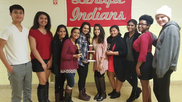 From Left to Right: Andrew Pai ('18), Arianna Bragman ('18), Isabel Chacko ('17), Megha Bharadwaj ('17), Srishti Dhar ('17), Maithri Goud ('16), Veronica Bautista ('18), Sanjana Jampana ('18), Aria Murray ('18), and Robyn Kiernan ('17). Photographed by Jaime Fauver