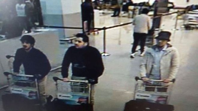 CCTV images of three men believed to be suspects in the Brussels attacks (www.bbc.com)